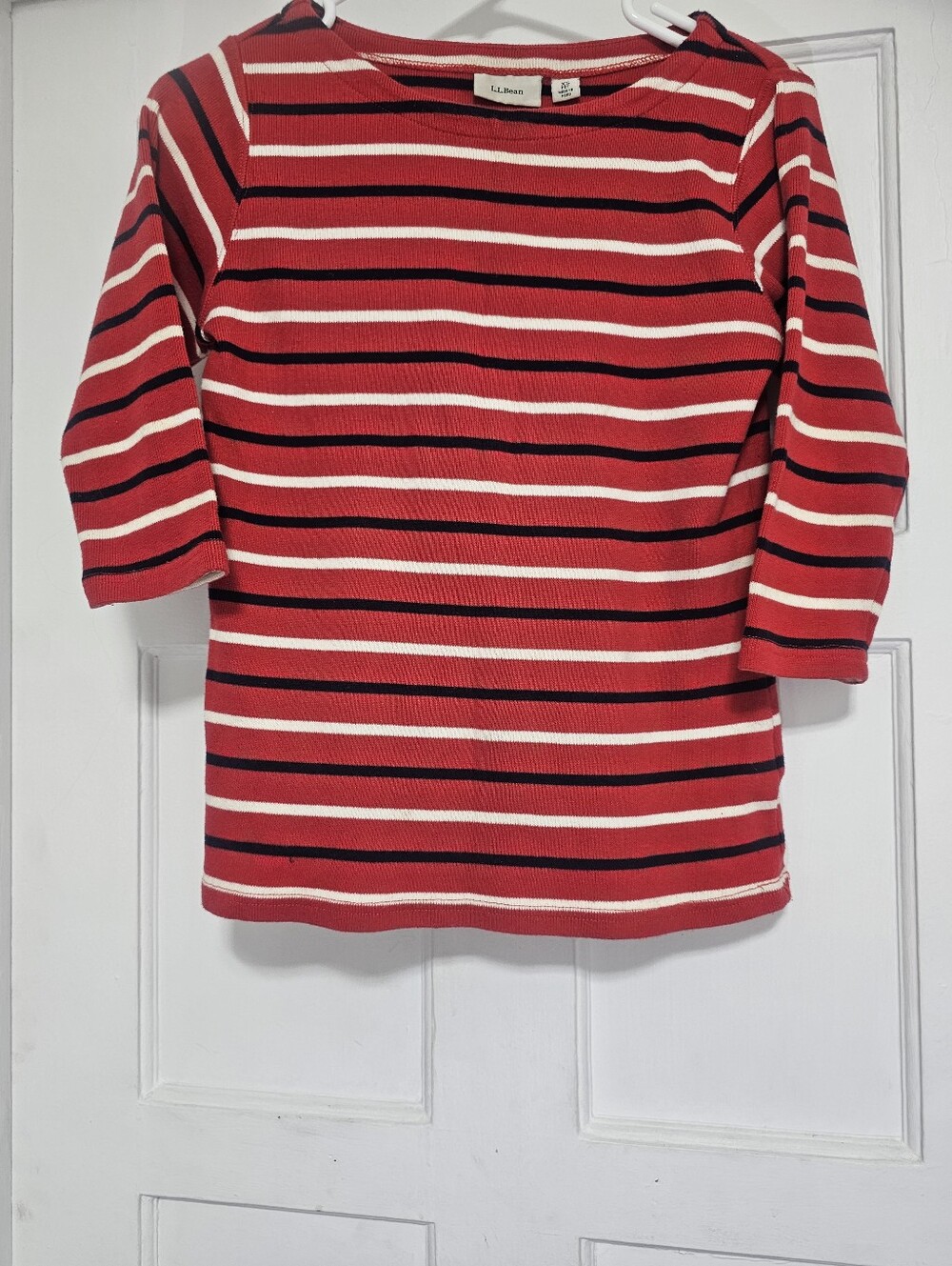 L.L. Bean Red, White & Navy Striped Boatneck Top